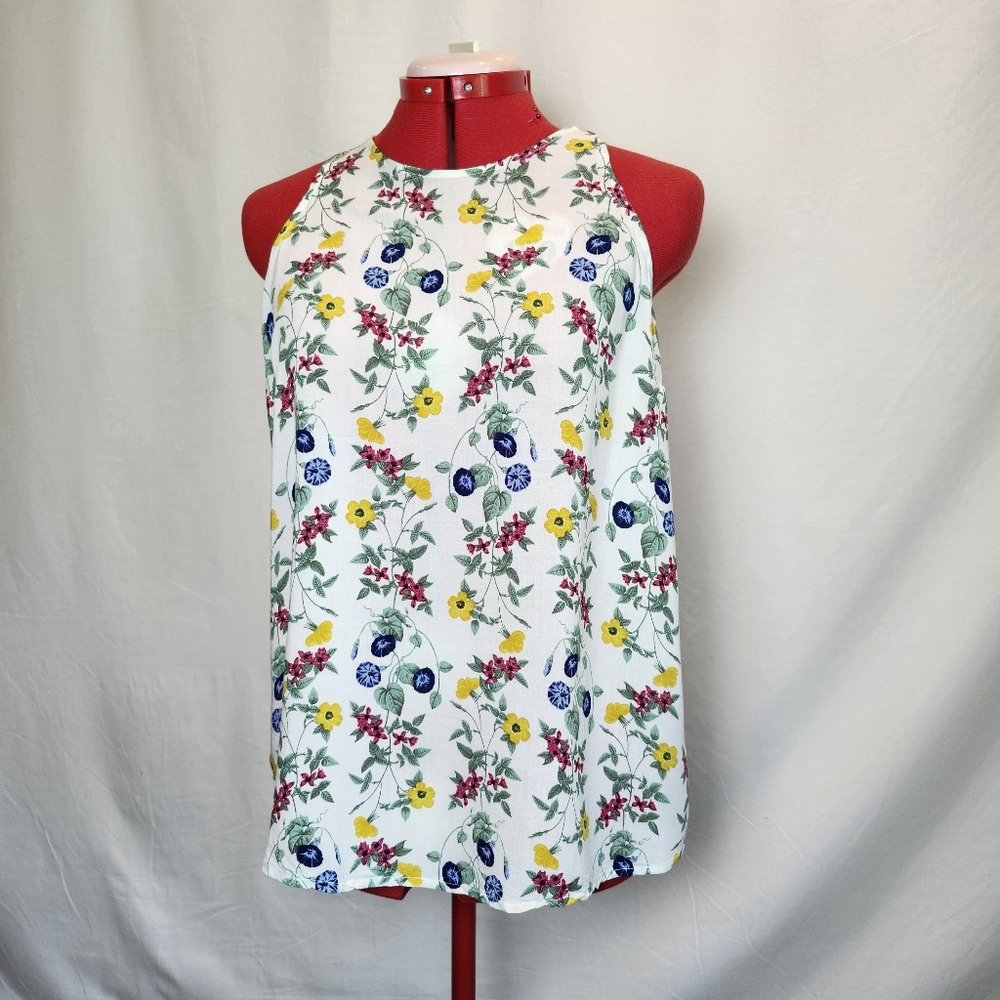 Old Navy Bright Floral Tank Top Blouse- White, Yellow, Blue, Red